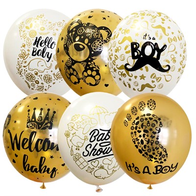 Шар 12" 30 см ассорти рис.Welcome Baby Boy  25 шт /цена за упак/ - фото 69787082