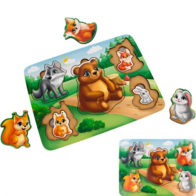 Деревянная Рамка вкладыш многоуровневая Мать и дитя Лесные животные ОА-00000473 /Арбо/ - фото 69787494