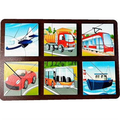 Деревянная Развивающая доска Сложи квадрат. Транспорт 8776 /30 - фото 69788728