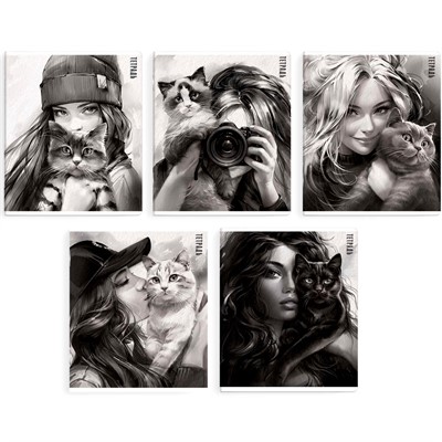 Тетрадь 48 л. клетка Девушка с котом 68540 - фото 69795762