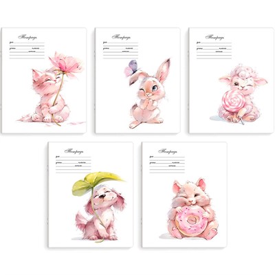 Тетрадь 12 л. клетка Акварельные зверушки 70895 - фото 69796349