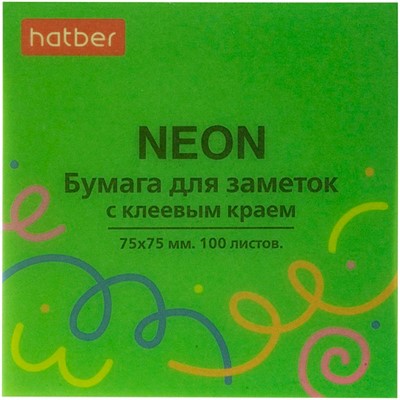 Бумага для заметок NEON 75X75мм 100л с клеевым краем Зеленая 090322 - фото 69797004