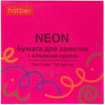 Бумага для заметок NEON 75X75мм 100л с клеевым краем Розовая 090325 - фото 69797014