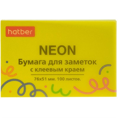 Бумага для заметок NEON 76х51мм 100л с клеевым краем Желтая 090327 - фото 69797038