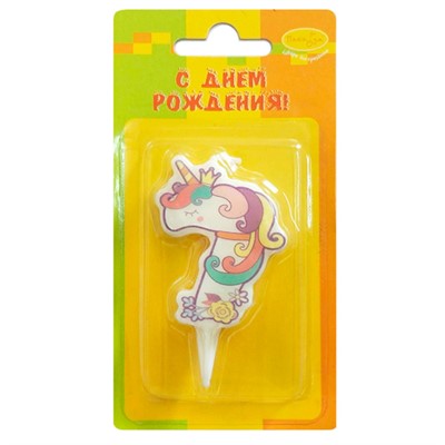 Свеча Цифра 7 Единорог 5см 6067748 - фото 69817352