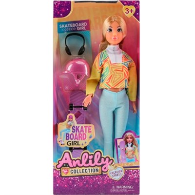 Кукла 616195 Скейтбордистка в кор. - фото 69821149