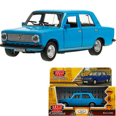Модель 2101-12-BU ВАЗ-2101  длина 12 см, двери, багаж, инерц, синий Технопарк  в коробке - фото 69826956