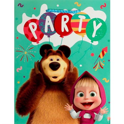 Пакет Чудо праздник глянцевый Маша и Медведь m, 18*23*10 см 371822 - фото 69827122