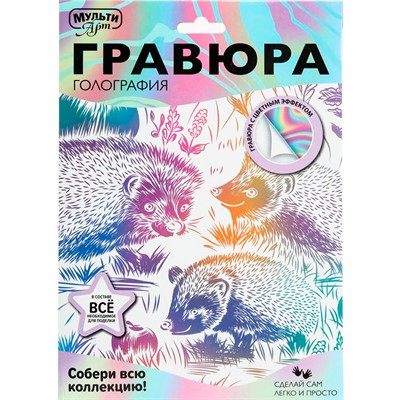 Набор Для Творчества Гравюра 18*24 см Ежи белая МУЛЬТИ АРТ SCRWH-115925 - фото 69827764