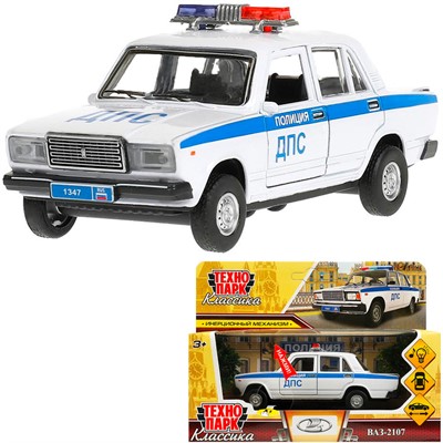 Модель 2107-12SLPOL-WH ВАЗ-2107 ПОЛИЦИЯ, свет-звук, длина 12 см,белый Технопарк  в кор. - фото 69834203