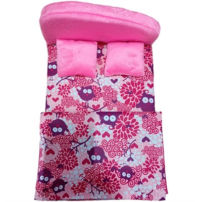 Мебель мягкая Кровать,2 подушки,одеяло."Совы" со малиновым плюшем НМ-003-36 СТОК - фото 69835606