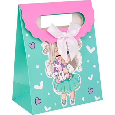 Пакет 15х12х7см с вырубной ручкой, девочка 141V-966 - фото 69837658