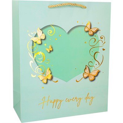 Пакет 32х26х12см сердце с бабочками 141V-979 - фото 69837668