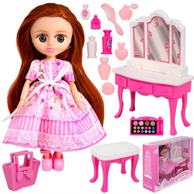 Кукла малышка RR002 с туалетным столиком и аксесс. в кор. - фото 69838205