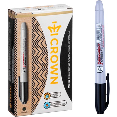 Маркер черный для доски Crown "Multi Marker Super Slim" пулевидный 1мм 207905 - фото 69839506
