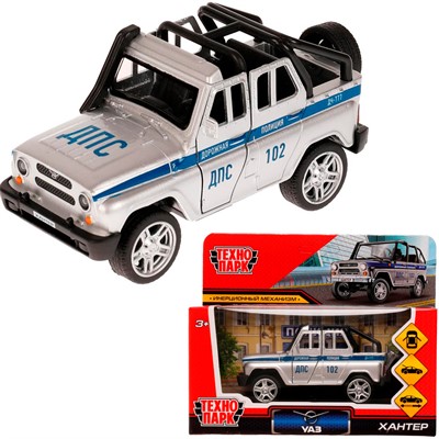 Модель HUNTERBCH-12POL-SR UAZ HUNTER ПОЛИЦИЯ серебро Технопарк  в коробке - фото 69839700