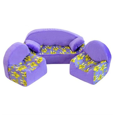 Мебель мягкая Диван+2 кресла+2подушки "Кролики сиреневые" с сиреневым плюшем НМ-002/2-29 СТОК - фото 69841697