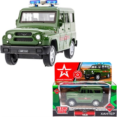 Модель HUNTER-11ARR-GN-WOD УАЗ ХАНТЕР АРМИЯ РОССИИ 10,5 см, инерция, зеленый Технопарк - фото 69845186