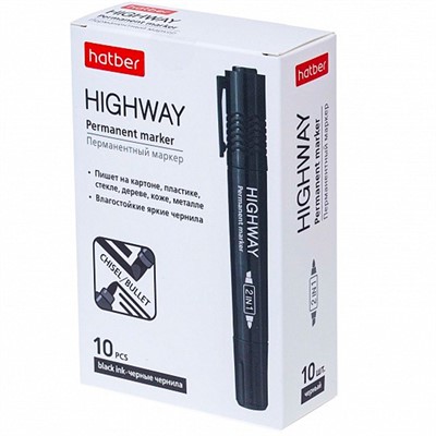 Маркер перманентный двухсторонний Highway 5мм/2мм черный PM_069850 Hatber - фото 69851013