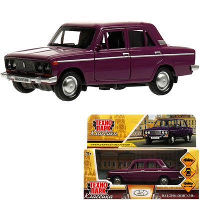 Модель 2106-12-PRP ВАЗ-2106 ЖИГУЛИ 12 см, двери, багаж, инерц, баклажан Технопарк в кор. - фото 69861647