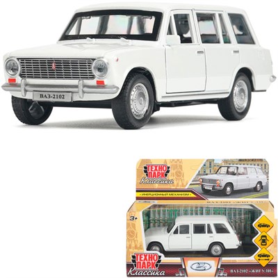 Модель 2102-12-WH-WOD Ваз-2102 12 см, двери, багаж, инер, белый Технопарк - фото 69862066