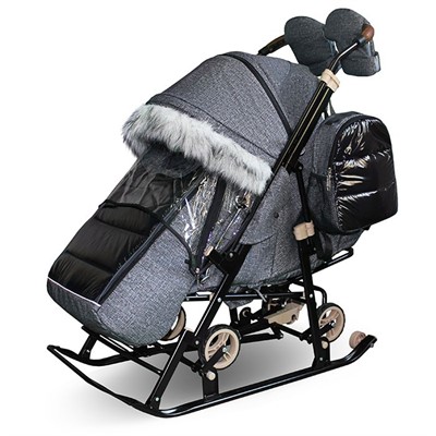 Санки коляска Galaxy Glory Gloss Лен крупный черный - фото 69867448