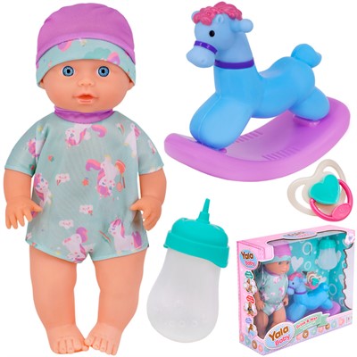 Пупс Yale Baby YL2325F-A 25 см. с лошадкой качалкой в кор. - фото 69868665