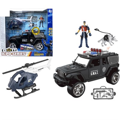 Набор Полицейского 8846A вертолет, машина, солдат с собакой в кор. - фото 69870104