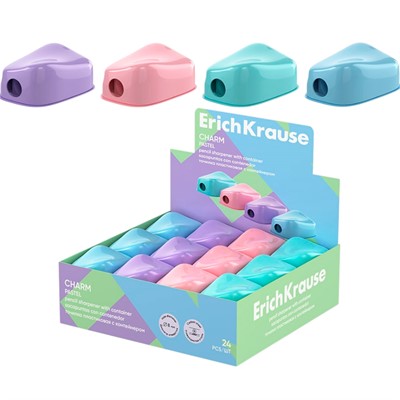 Точилка пластик Charm, Pastel с контейнером ассорти 60031 ErichKrause - фото 69870904