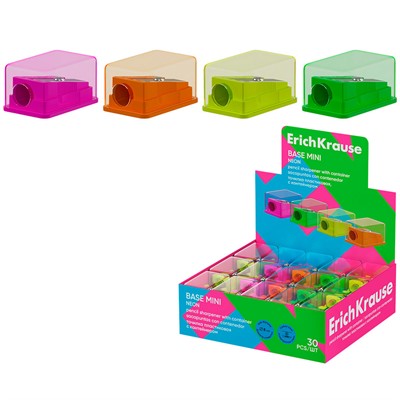 Точилка пластик Base Mini, Neon, с контейнером ассорти 60077 ErichKrause - фото 69870906