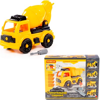 Конструктор-транспорт Автомобиль-бетоновоз 27 эл. жёлто-чёрный в кор. 43242 - фото 69871445