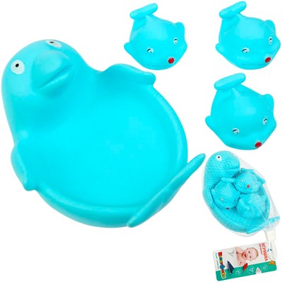 Резиновая игрушка Мыльница дельфин и дельфинята в сетке КАПИТОШКА B1326953-R - фото 69873338