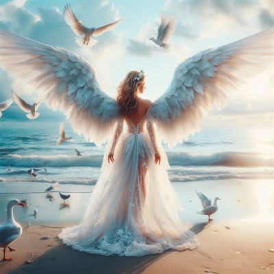 Набор для творчества Роспись по холсту 40х40 см Девушка-ангел у моря Х-5601 - фото 69873726