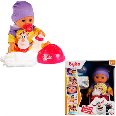 Кукла Карапуз Y30BB-DP-BOOBA-PB-RU Пупс озвуч БУБА 30см, пьет, пис, 40 фраз и песен, пласт игрушка, 4 акс /12/ - фото 69875256