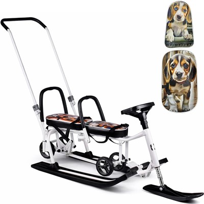 Снегокат 507 высокий SNOWKAT TWINS BABY Wheel для двоих, с 2 склад спинк.П-обр толкат. колёса Собачки - фото 69876353