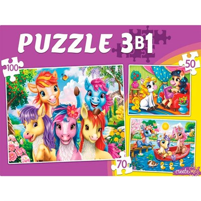 Пазл 3в1 ЧУДЕСНЫЕ ПОНИ №5 50,70,100 эл. П-8451 - фото 69876744