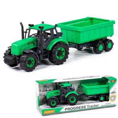 Трактор "Прогресс" с прицепом инерционный зеленый в коробке 91284 П-Е /8/ - фото 69877611