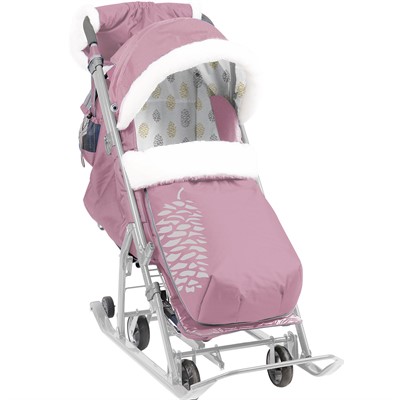 Санки коляска НД7-5К/ПР пыльно-розовый с шишкой (серый каркас) /Ника - фото 69878804