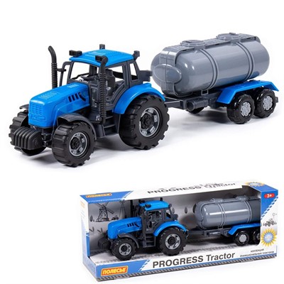 Трактор "Прогресс" с прицепом-цистерной инерционный синий в коробке 91550 П-Е /8/ - фото 69878835