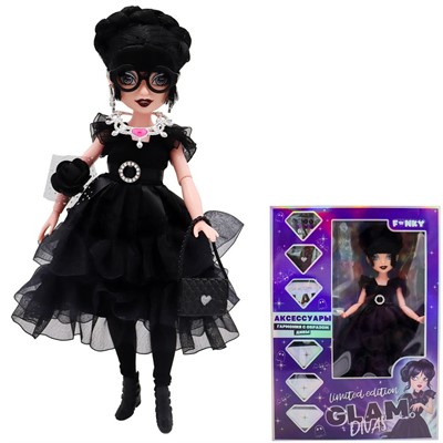 Кукла Glam Divas Вэнди с аксессуарами, черное платье 25 см Funky Toys FT00008 - фото 69878883