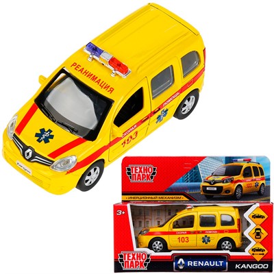 Модель KANGOO-12AMB-YE RENAULT KANGOO Реанимация желтый Технопарк  в коробке - фото 69878946