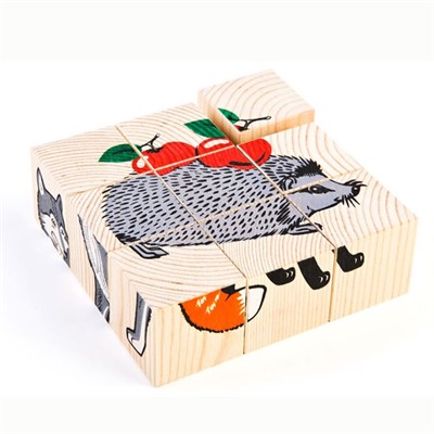 Деревянные кубики 9шт Животные леса 4444-4 - фото 69879793