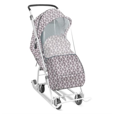 Санки коляска Наши детки НДТ3-1К/4 с ромбиками серый /Ника/ - фото 69880290
