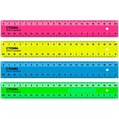 Линейка пластик 20см СТАММ 2 шкалы,  непрозрачная, неоновые цвета, ассорти351472 - фото 69880441