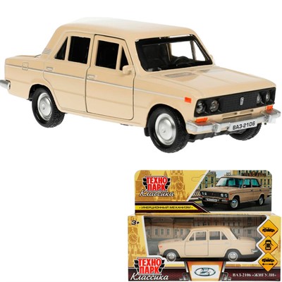 Модель 2106-12-BG ВАЗ-2106 ЖИГУЛИ длина 12 см, двери, багаж, инерц,бежевый Технопарк  в коробке /72/ - фото 69881577