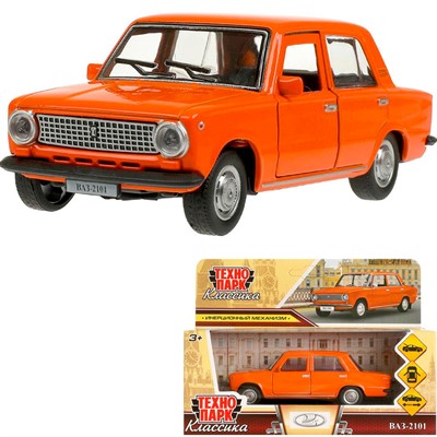 Модель 2101-12-OG ВАЗ-2101  длина 12 см, двери, багаж, инерц, оранжевый Технопарк  в кор - фото 69881798