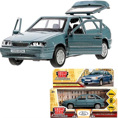 Модель  2114-12-GY LADA -2114 "SAMARA" 12 см, двери, багаж, инерц, мокрый асфальт Технопарк  в кор. - фото 69882232