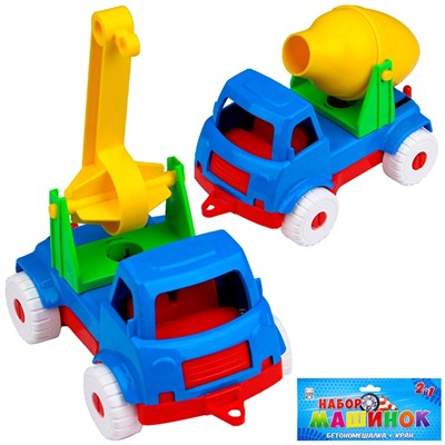 Набор машинок №2 Бетономешалка+Кран И-5678 - фото 69883354