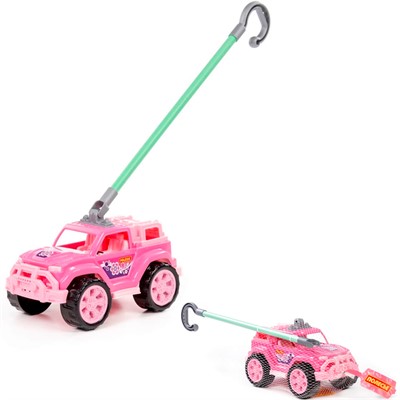 Автомобиль каталка "Легионер" с ручкой (розовый) 63905 - фото 69884589