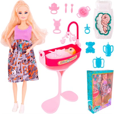 Кукла Miss Kapriz MK665 Мой малыш с малышом в колыбели и асесс в кор. - фото 69885245